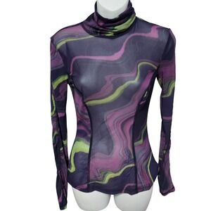 Fabletics Purple Marble Swirl Sheer Mesh Top Womens XS Rave Whimsigoth Festival